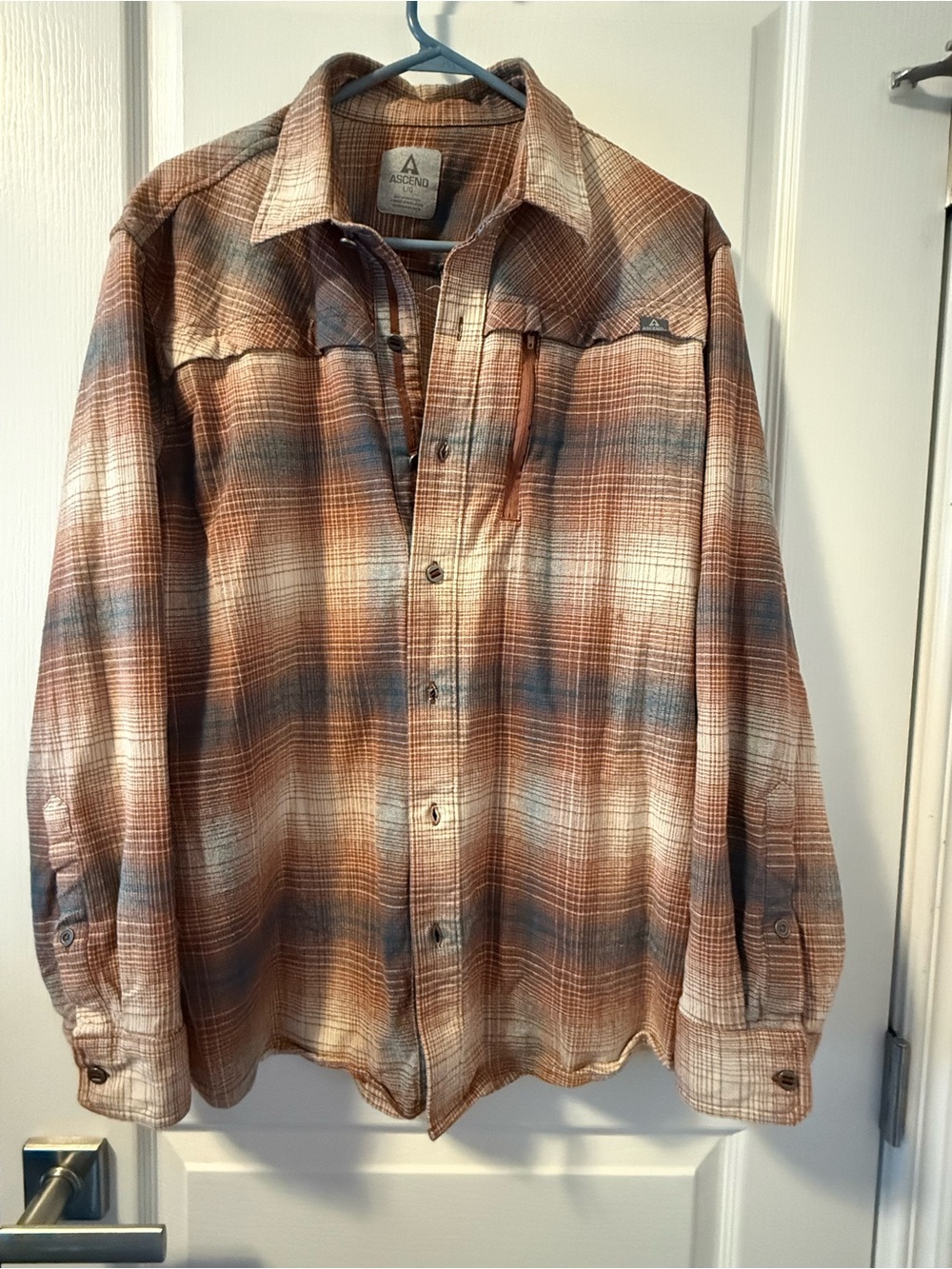 Ascend Men's Plaid Button-Up Shirt in Brown, Tan, Blue